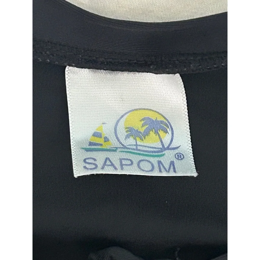 SAPOM Women Long Sleeve Rash Guard One Piece Swimsuit Tropical Print XL Black